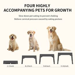 Elevated Slow Food Bowl Adjusts to 3.2 inches, 8.3 inches, 9.7 inches and 11 inches in Height for Small, Medium and Large Dogs