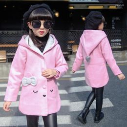 Jackets Children's Clothing Girls Wool Blends Coat Girl 2024 Autumn Windbreaker Long Sleeve Section Collar Coats DX02076