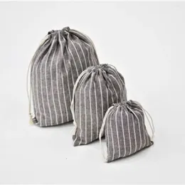 Storage Bags 3pcs/lot Natural Cotton Stripe Fit For Wedding Gift Candy Small Pouch Makeup Drawstring Sachet Organization