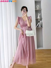 Maternity Dresses Summer Party Dresses Maternity Fairy Dress Petal Sleeve High Waist V-neck Pregnant Women Dress Sleeveless Princess Chiffon Dress 24412