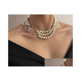 Chokers Top Rhinestone Pearl Necklace Mti-Layer Light Luxury Cold Style Planet Neck Clavicle Chain Female Drop Delivery Jewelry Neckla Oti38