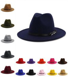 Designer TOP hats for men women Elegant fashion Solid felt Fedora Hat Band Wide Flat Brim Jazz Hats Stylish Trilby Panama Caps1447471