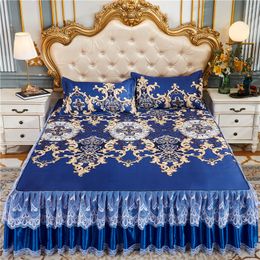 Luxury Bedding Classic Lace Edge Bedspread Bed Skirt European-style Household Ice Silk Bedspread and Pillowcase Home Decoration