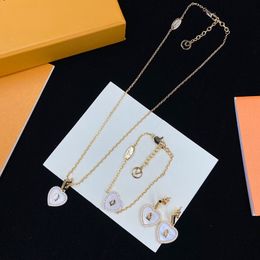 With BOX Designer Luxury New Classic Jewellery Set Women White Heart Diamond Pendant Necklaces Bracelet Earring Gold Jewellery Womens Engagement Party Gift