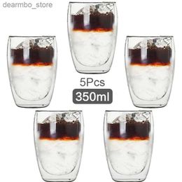 Wine Glasses 350ml Double Wall lass Cup Transparent Handmade Heat Resistant Tea Drink Cup MINI Whisky Cup 100 centirade Espresso Coffee Cup L49