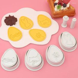 Baking Moulds Cute Easter Eggs Cookie Cutter Mould Cartoon Flower Plastic Biscuit Press Stamp Set Fondant Cake Decorating Tools