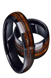 New Fashion Black Tungsten Carbide Rings Inlay Hawaiian Koa Wood Abalone Shell Men039s Engagement Wedding Bands Anniversary Gif3517190