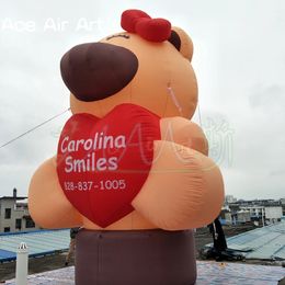 5m 16.4ft high Inflatable Led Light Brown Bear Model With Heart In Hands For Valentine's Day/Advertising/Party Decoration