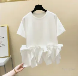 Women's T Shirts Harajuku Style White T-Shirt Women 2024 Spring Summer Fashion Korean Hem Bow Stitching Short Sleeve Tee Tops