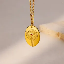 Pendant Necklaces Dandelion Oval Shape Necklace For Women Men Exquisite Gold Color Flower Stainless Steel Jewelry Collar Gift