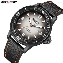 Wristwatches 22mm High Quality Leather Strap Casual Watch For Men Diving Sports Luminous Date Quartz Wrist Waterproof Man Clock