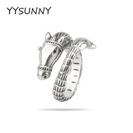 YYSUNNY Vintage Animal Rings 925 Sterling Silver Horse Head Hip Hop Punk Mens Womens Index Finger Jewelry Rings240412