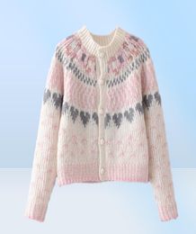 Patchwork cardigan christmas sweater women openknit long sleeves loveshackfancy Women039s Deena stripe Alpaca blended sweaters3548201