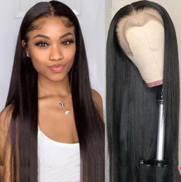 AAA5 Brazilian Black Long Silky Straight Full Wigs Human Hair Heat Resistant Glueless Synthetic Lace Front Wig for Fashion Women 37250918