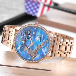 Wristwatches Boutique Men Watch Steel Strap Mineral Glass Luxury Diamond Elk Carved Design Fashion Simple 3 Pointers Leisure Clock