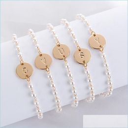 Charm Bracelets Pearl Bracelet Gold Sier Plated Letter Bangle Diy Imitation For Women Fashion Jewellery Drop Delivery Dhiog