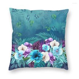 Pillow Blue Hawaiian Forest Cover Sofa Home Decorative Exotic Flowers Tropical Plants Square Throw Case 45x45cm