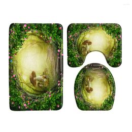 Bath Mats Fantasy Mushroom Mat Rug 3pcs Set Enchanted Forest Fairy Tale Scene For Kids Art Print Flannel Toilet Lid Covers Rugs