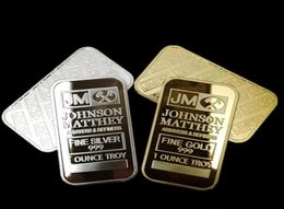 10 pcs Non Magnetic Amerian coin JM Johnson matthey 1 oz Pure 24K real Gold silver Plated Bullion Bar with different serial number4948971