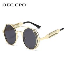 OEC CPO New Steampunk Round Sunglasses Men Brand Metal Frame Sunglasses Women Mirror Personality Spring Glasses UV40L1467206019