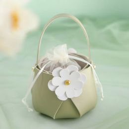 10/5 PCS Creative Small Flower Leather Hand-Held Candy Basket Holiday Wedding Exquisite Cute Small Gift Box With Yarn Bag