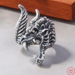 S925 Sterling Silver Charms Rings for Men Women Fashion Acinet Dragonhead Personality Jewellery Free Shippi240412