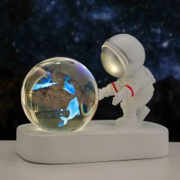 Crystal Ball Astronaut Sculpture Cute Decor Living Room Accessorie Home Decor Night Light Ornament Decorativ Figurine Friend Gif
