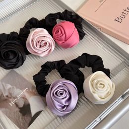 Flower Rose Hair Rope Hair Tie Korean Style Silk Satin Hair Rope Scrunchies Women Hair Accessories Elastic Hair Band