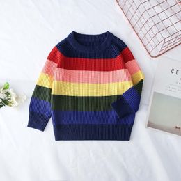 Toddler Kid Boys Girls Clothes Knitted Colorful Rainbow Sweater Cardigan Coat Tops Winter Coats Toddler Coat for Girl