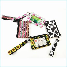 Other Fashion Accessories Neoprene Card Pocket With Collapsible Keychain Key Ring Wristlet Wallet Zipper Pouch Zippered Printed Cash Dhkop