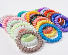 Gum Coil Hair Tie 65cm Telephone Wire Cord Ponytail Holder Girls Elastic Hairband Ring Rope Candy Colour Bracelet Stretchy Women H4136024