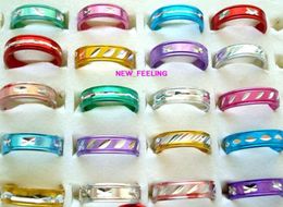 Wholesale 100pcs/lot Fashion mixed Colors Round Colorful Plated Aluminium Rings mix Size for Jewelry Rings Low Price3136661