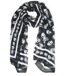 Black Chiffon Silk Feeling Skull Print Fashion Long Scarf Shawl Scaf Wrap For Women Keyring7838630