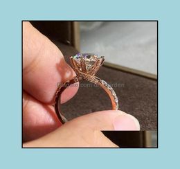 18K Rose Gold Jewellery White Nturl Zircon Ring For Women Round Se Nillos De Bizuteri Gemstone 18 K Dimond Rings Drop Delivery 2021 4079413