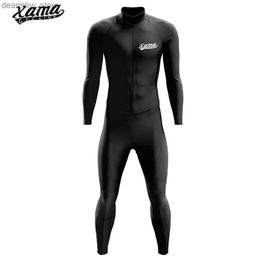 Cycling Jersey Sets XAMA mens Triathlon Tight Cycling Jumpsuit Long Seve Trousers Bicyc Jersey Sets Riding Racing Skinsuit MTB Roadbike Suit L48