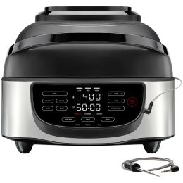 Fryers 5in1 Air Fryer + Indoor Grill with Cooking Thermometer, Air Fry, Grill, Roast, Bake, Broil