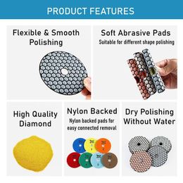 7Pcs 3" 4" Diamond Dry Polishing Pads 80mm 100mm Polishing Pad Sanding Discs for Granite Marble Stone Countertop Tiles
