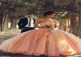 New Sexy Peach Quinceanera Dresses Strapless Organza Ball Gown Floral Colorful Winter Girls Dress Beaded Crystals Tulle1918640