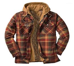 Men039s Hoodies Sweatshirts Quilted Thick Plaid LongSleeved Loose Jacket Hoodie Lined Flannel Hooded FullZip Shirt R4T19662416