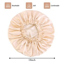 Solid Colour Reversible Silky Satin Bonnet Double Layer Sleep Night Cap Head Cover Bonnet Hat for For Curly Springy Hair