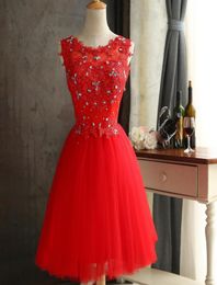 2018 Cheap Sexy Red Crystal Mini Party Homecoming Dress With Appliques Lace Up For Girls Juniors Graduation Party Prom Formal Gown6405297
