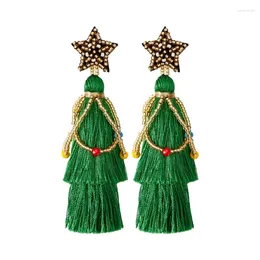 Dangle Earrings Lightweight Rice Bead Five-Pointed Star Holiday Rope Line Fringed Christmas Jewelry Gifts For Girls