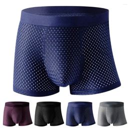 Underpants Men Slim Fit Underwear Breathable Mesh Men's With Elastic Waistband Summer Thin Ice Silk Solid For Comfort