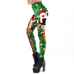 Nadanbao Snowman Printing Leggings Women Green Merry Christmas Holiday Party Trousers Female Funny Elastic Tights Pants