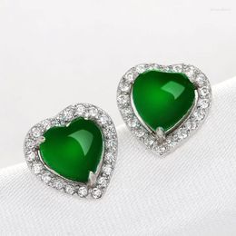 Dangle Earrings Chinese Natural Green Chalcedony Hand-carved Love Fashion Boutique Jewellery Men And Women Agate Gifts
