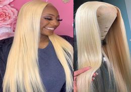 28 30 Inch 13x4 Straight 613 Blonde Human Hair Wigs Bone Straight Synthetic Lace Frontal Wig For BlackWhite Women5448965