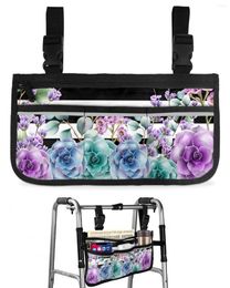 Storage Bags Succulents Stripes Watercolor Wheelchair Bag With Pockets Armrest Side Electric Scooter Walking Frame Pouch