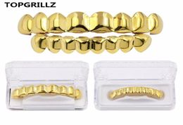 TOPGRILLZ Hip Hop Grills Set Gold Finish Eight 8 Top Teeth 8 Bottom Tooth Plain Clown Halloween Party Jewelry9890532