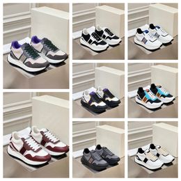 Luxury Multi material patchwork of cowhide with contrasting Colours men women thick soled lace up black blue white sports fashionable and versatile casual shoes