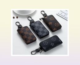 PU Leather Bag Keychains Car Keys Holder Key Rings Black Plaid Brown Flower Pouches Pendant Keyrings Charms for Men Women Gifts 4 1835656